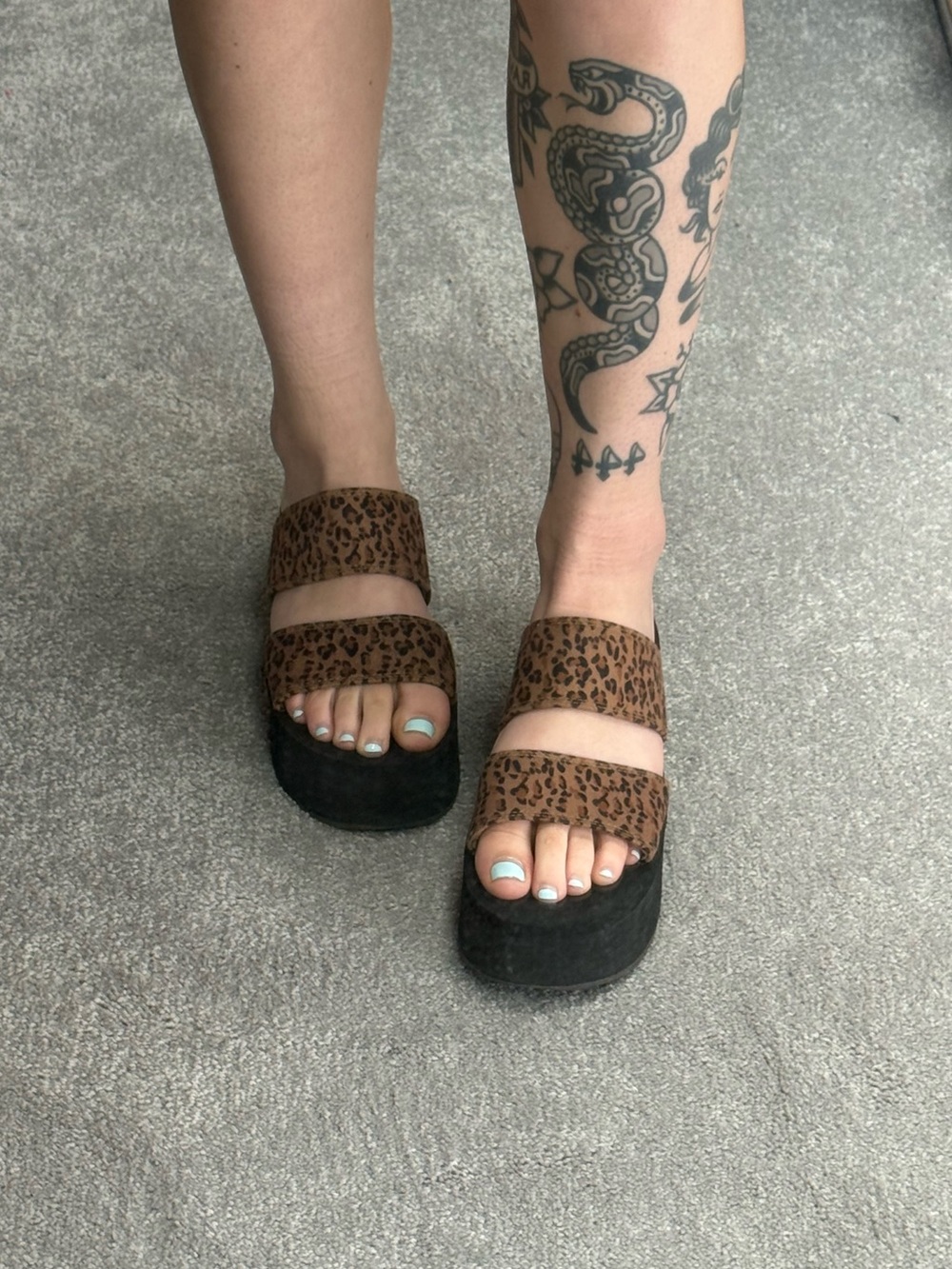 Leopard Print Double-Strap Platform Slide